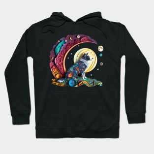 Border Collie Dog Cute Fantasy Whimsical Crescent Moon Paper Quilling Hoodie